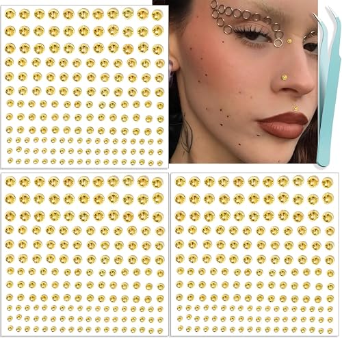 NOOEPC Face Gems Lip Stud, Fake Nose Stud Eyebrow Stud, Non Piercing Nose Stud Stick on Silver Belly Button Sticker, Music Festival Cool Punk Y2K Makeup