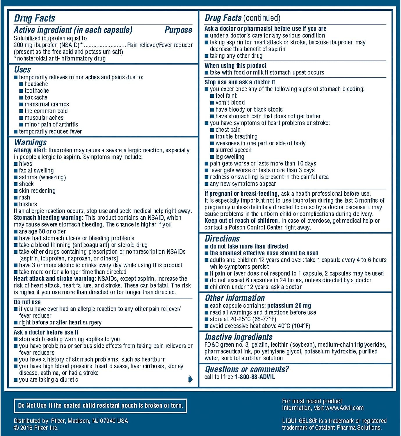 Advil Liqui-Gels Pain Reliever/Fever Reducer, Solubilized Ibuprofen 200mg, 2/Packet, 50 Packets/Box (016902)