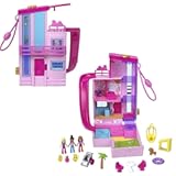 Polly Pocket Barbie Dreamhouse Compact&comma; Dollhouse Playset with 3 Micro Dolls&comma; 1 Puppy&comma; 11 Accessories&comma; Elevator & Pool