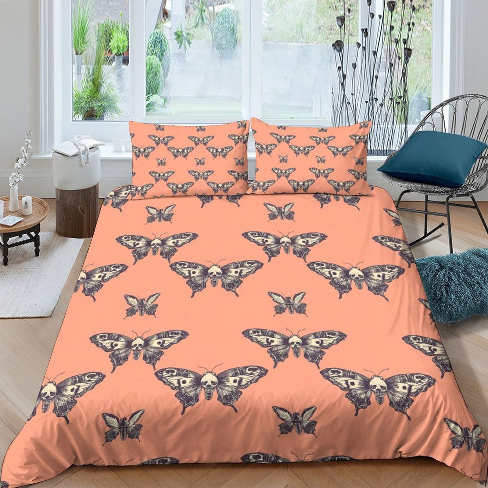 Ctjqhvkz Style-7 3D Printed Butterfly Pattern Fitted Sheet Microfiber Peach Orange Moth Bed Cover For Bedroom Guest Room Mattress Decor Single（135X200cm）