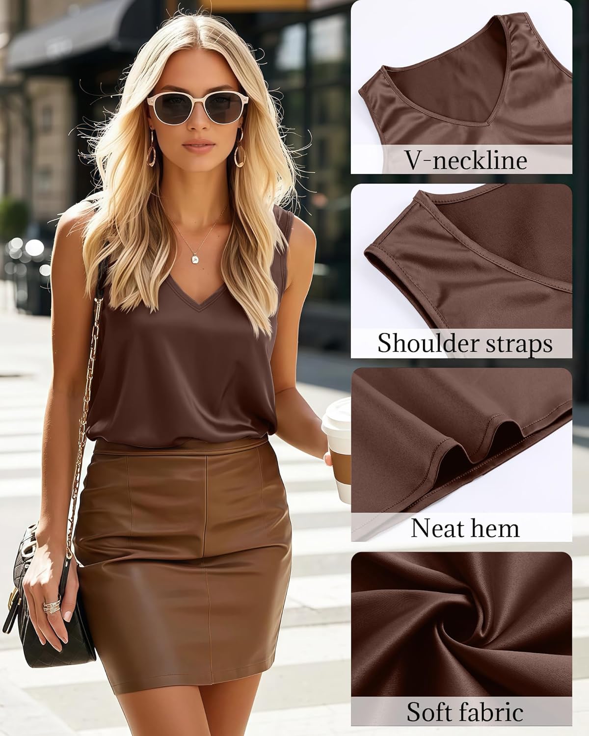 Riyiper 3 Pack Women's Silk Satin Tank Tops, Sleeveless V Neck Cami Summer Casual Camisole Loose Fit Basic Blouses Shirt - Image 4