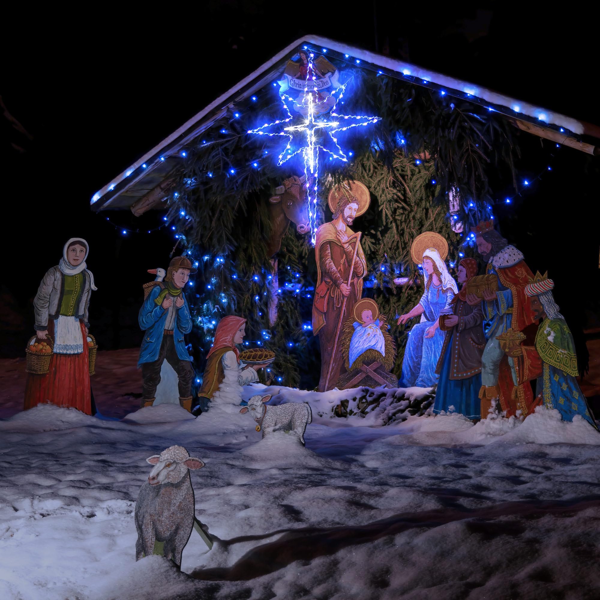 Hiboom Grande décoration de fenêtre de Noël de 61 cm, 8 modes, silhouette de fenêtre avec minuterie, étoiles lumineuses Bethléem à piles pour fenêtre en vacances de Noël