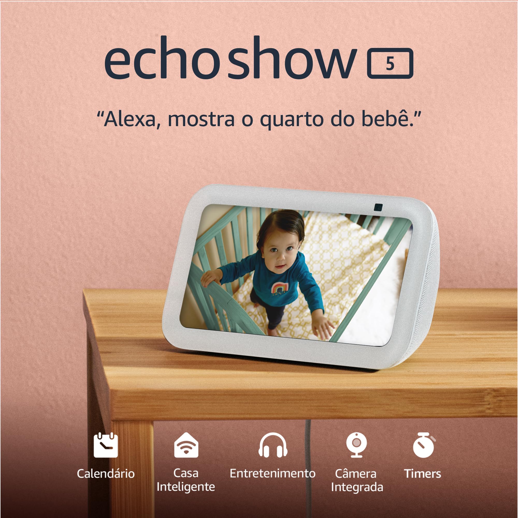 Echo Show 5 (Geração mais recente) | Smart display com Alexa, graves 2x mais potentes e som mais nítido | Cor Branca