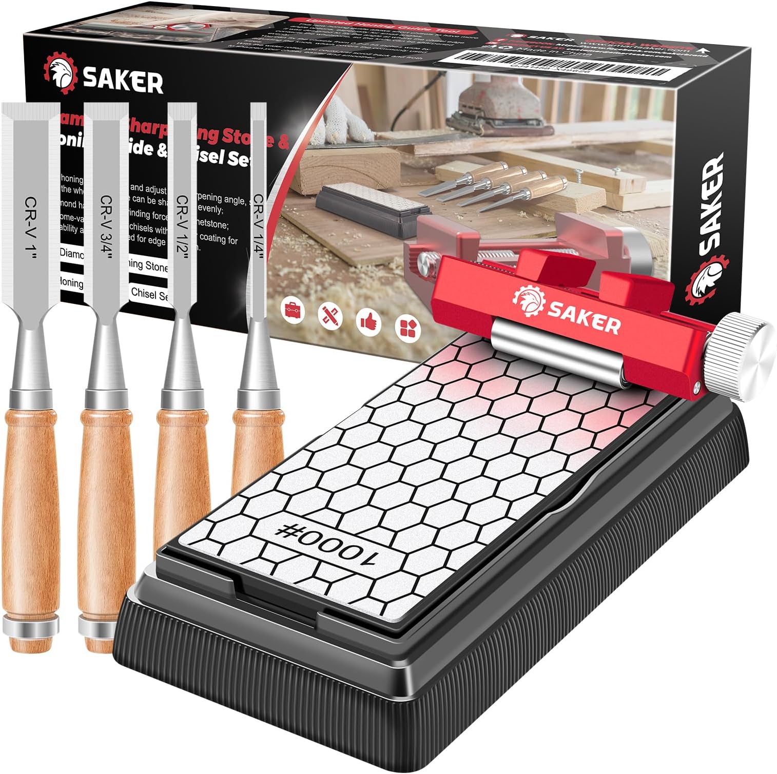 Sharpening Stone with Honing Guide Tool,chisel set for Woodworking,Flattening Stone,Complete Sharpening System Woodworking Tools for Chisel Sharpening and Plane Restoration…