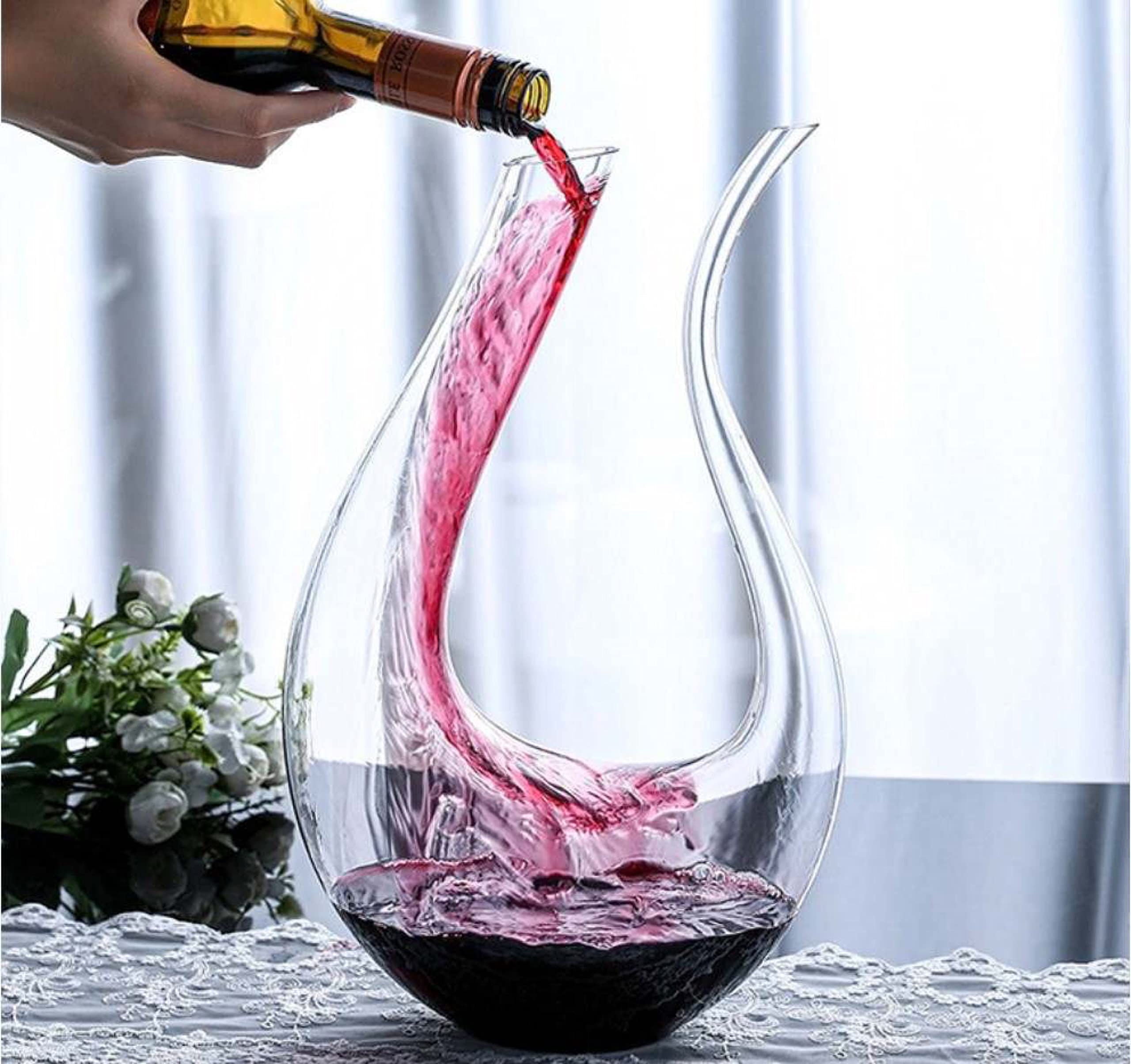 Red Wine Decanter with Aerator - 750mL Crystal Glass Wine Carafe and Purifier