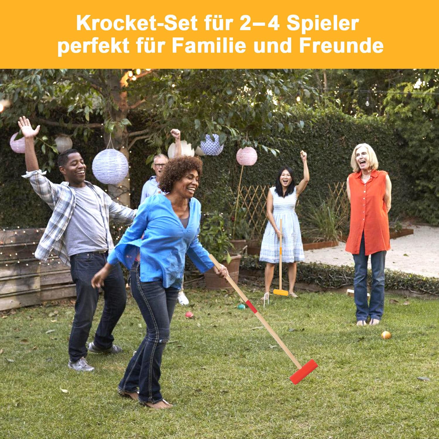 Fiqops Jeu de croquet 2 à 4 joueurs - Jeu de croquet avec sac - Pour enfants et adultes - Jouet en bois - Pour l'extérieur - Famille - Jeu d'adresse