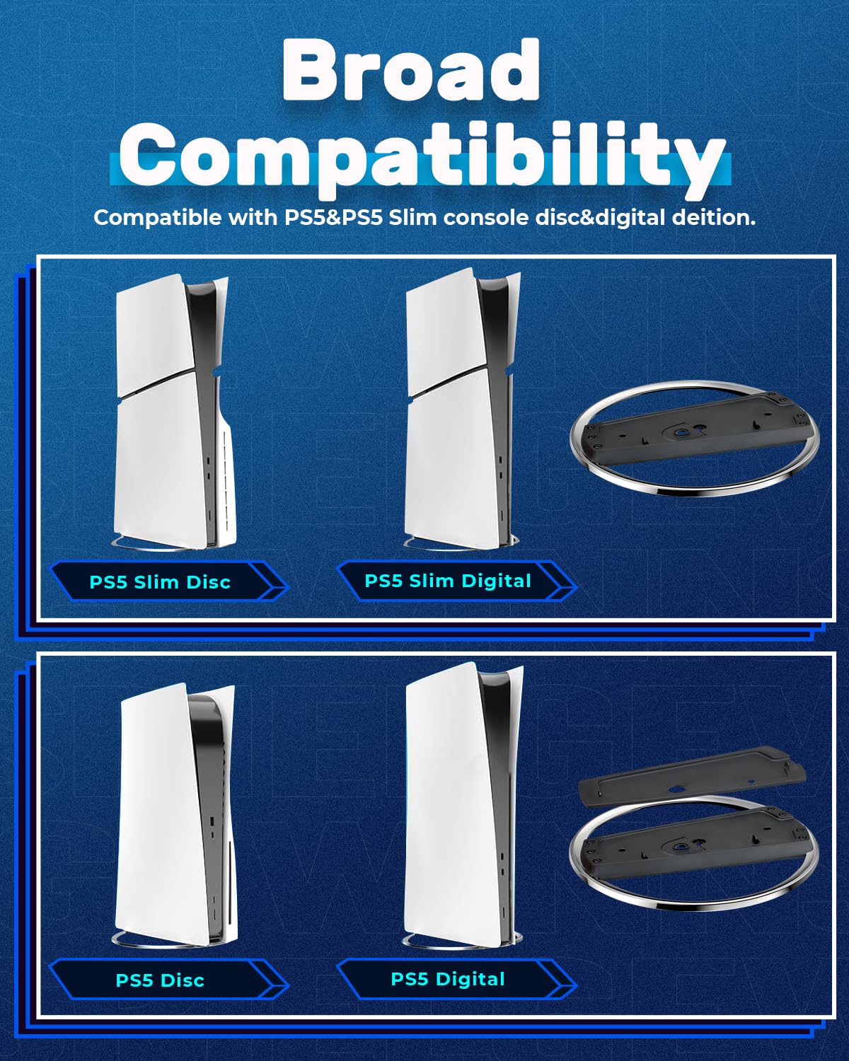 Vertikaler Standfuß für PS5 Slim Disc und Digital Edition, Videospiele Zubehör mit PS5 Ständer für Playstation 5 Pro Konsole Vertikal Standfuss | Stabiler Vertikaler Ständer für Play 5 Disc und Digital Edition Videospiele Zubehör, werkzeugfreie Installati