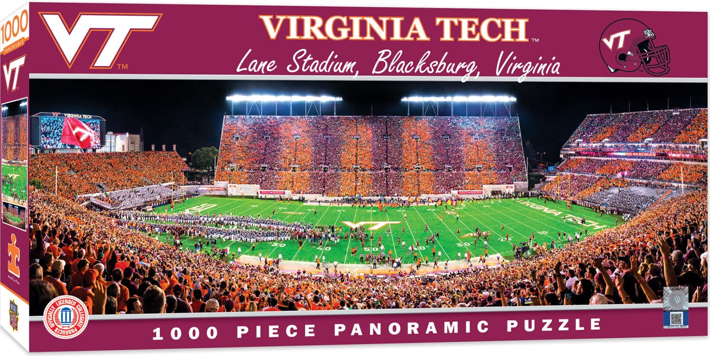 MasterPieces - 1000 Piece Jigsaw Puzzle, NCAA Virginia Tech Hokies, Panoramic Football Stadium View, Fun for Adults and Family, 13"x39"