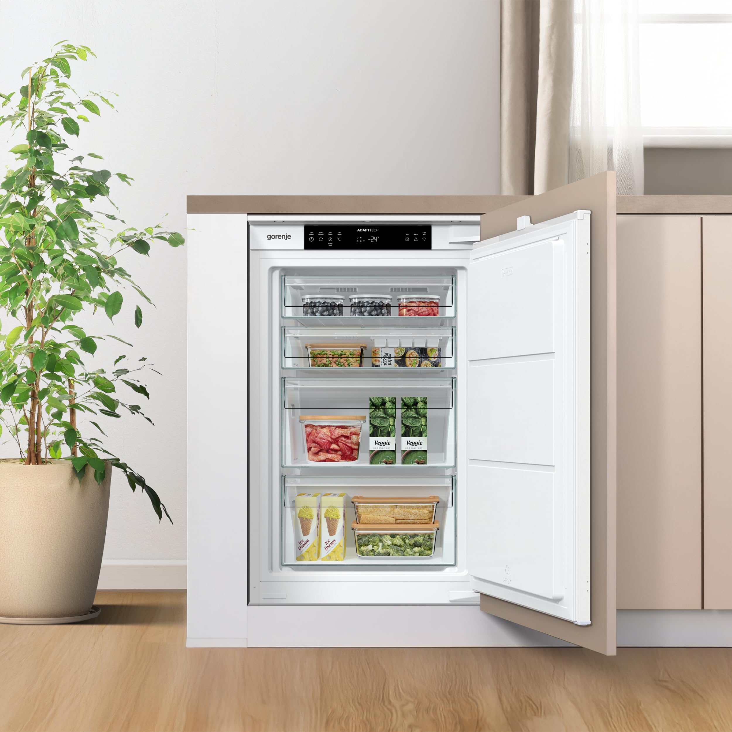 Gorenje FNCI508D61WFE Einbaugefrierschrank / 56er Nische/EEK D/ 91 Liter/ 33 dB/NoFrost/AdaptTech/Europäische Qualität/ConvertTotal/ConnectLife/FastFreeze/BxHxT 54×87,5 ×54,5 cm/Weiß