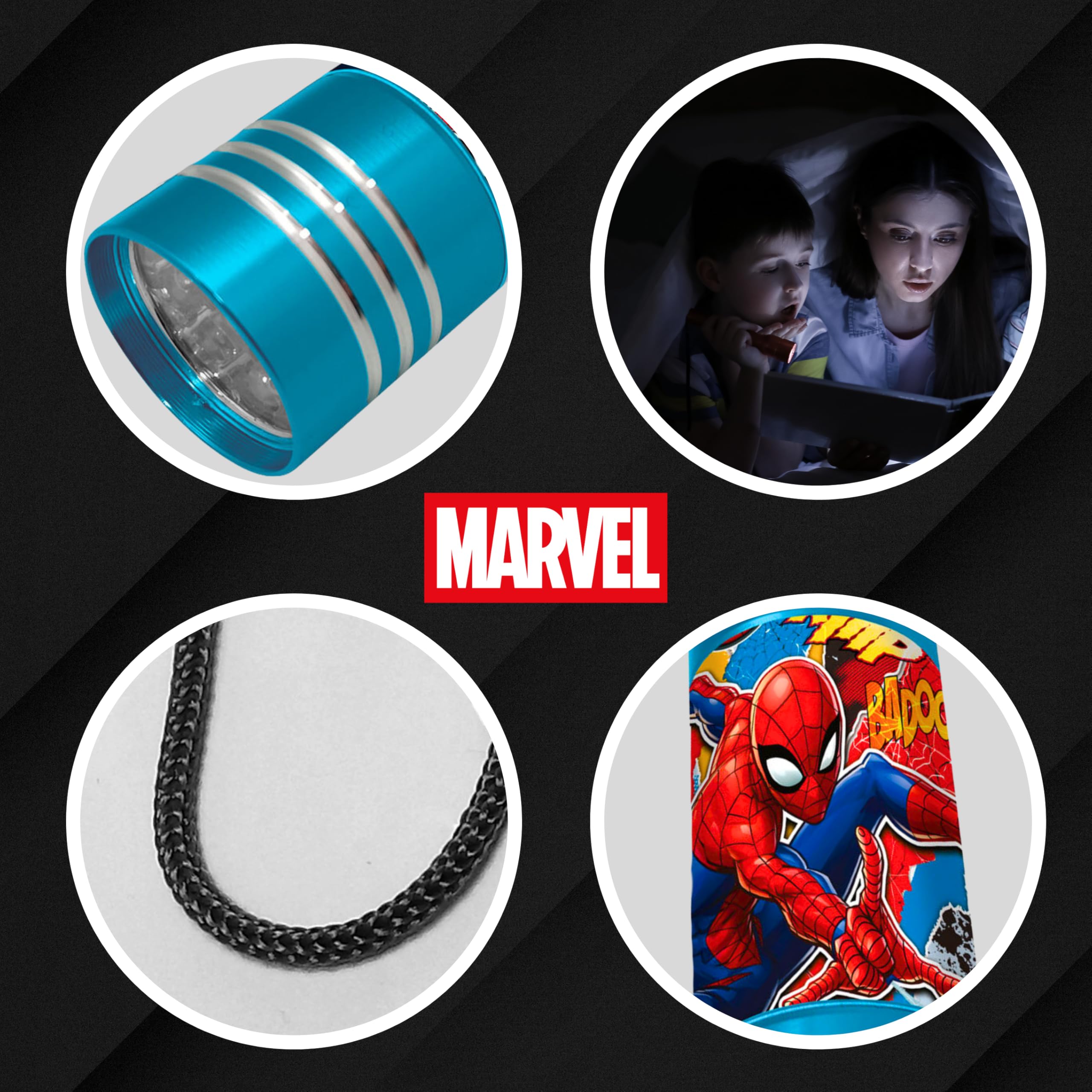Marvel Spider-Man Mini Torcia, Design Torcia Spider-Man, 9 LED, Include Cinturino da Polso, Regalo per Ragazzi (Blu)