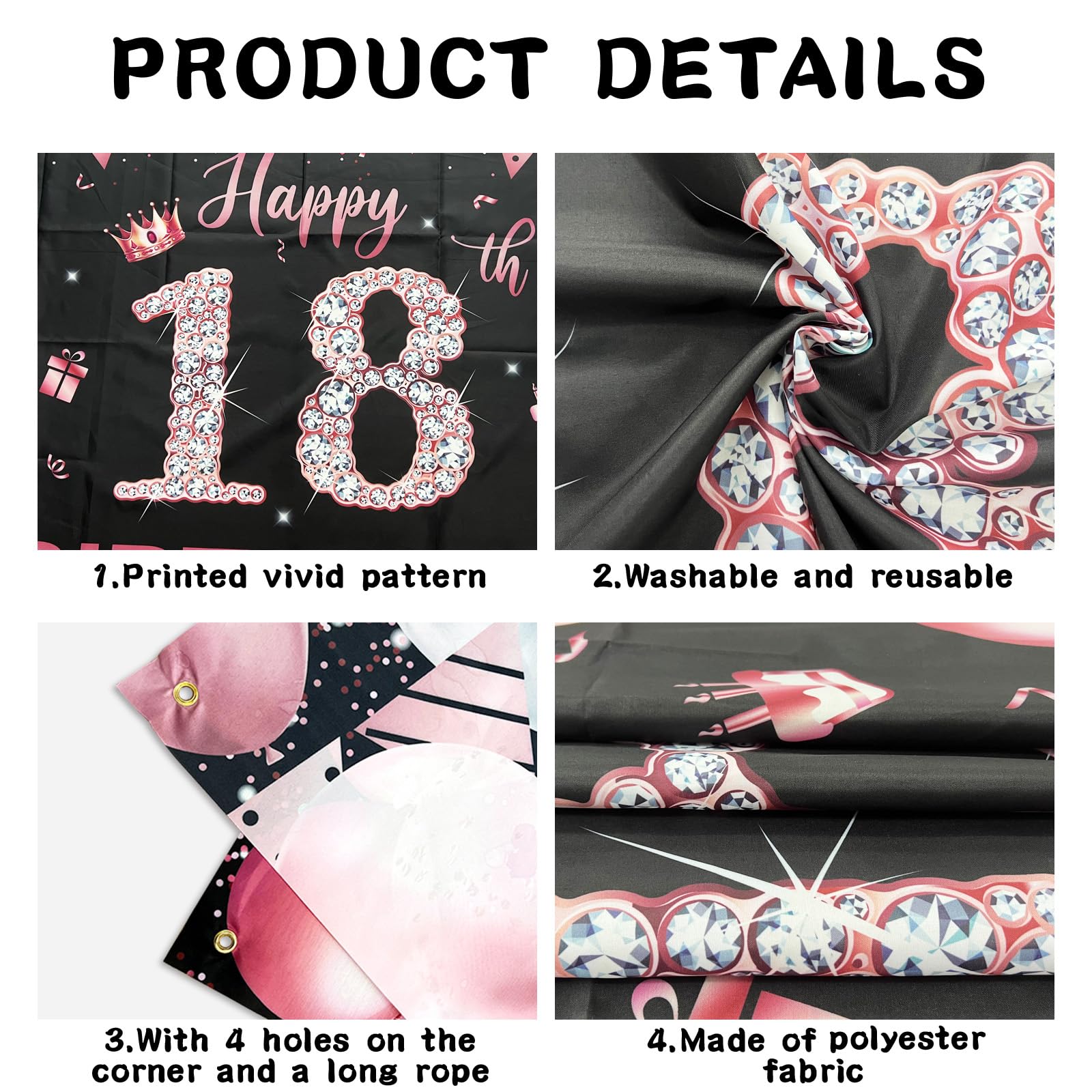 60 Anni Compleanno Decorazioni Oro Rosa – Striscione 150x90cm In Tessuto Con Occhielli - 2