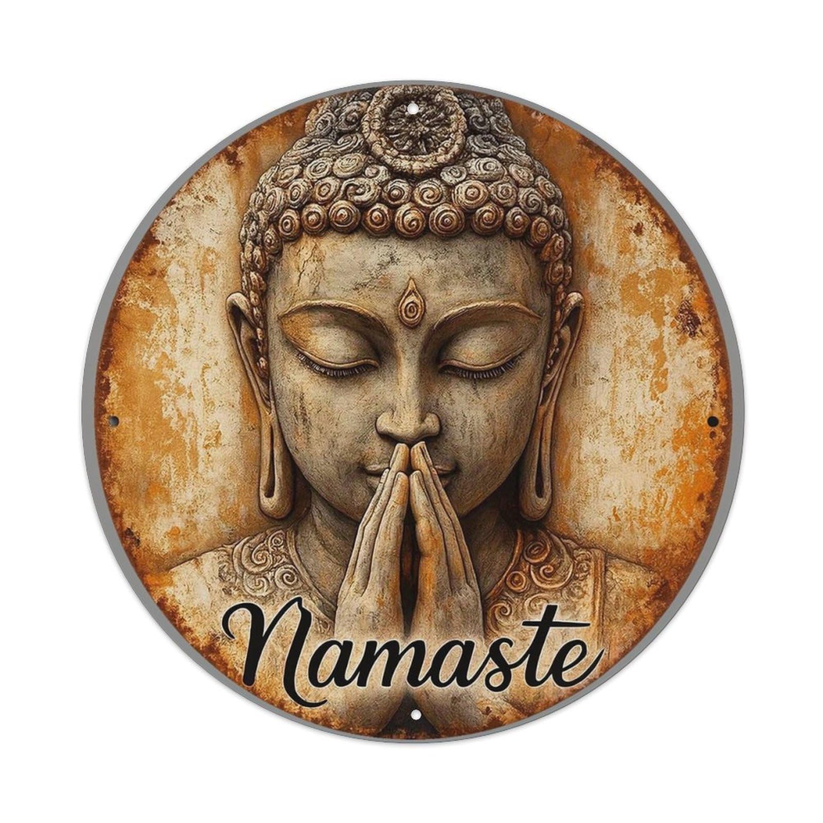 Buddha Face Namaste Symbol Art Tin Sign Metal Poster Vintage Metal Signs for Home Man Cave Bar Cafe Kitchen laundry room Wall Decorations Gift 8x8Inch
