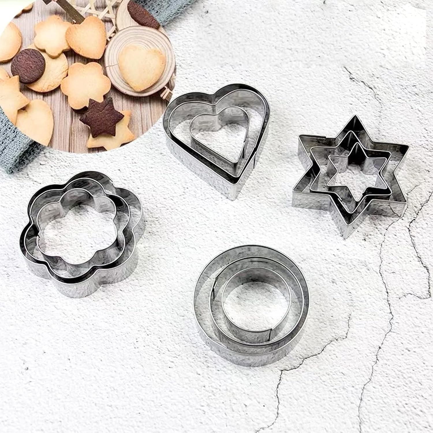 Lawei 21 Pack Number Geometric Cookie Cutters Set, 9 PCS Stainless Steel Numbers Cookie Cutters, 12 PCS Flower Round Heart Star Shape Biscuit Molds Cutters for Kitchen, Fondant Cake Decorating Tools