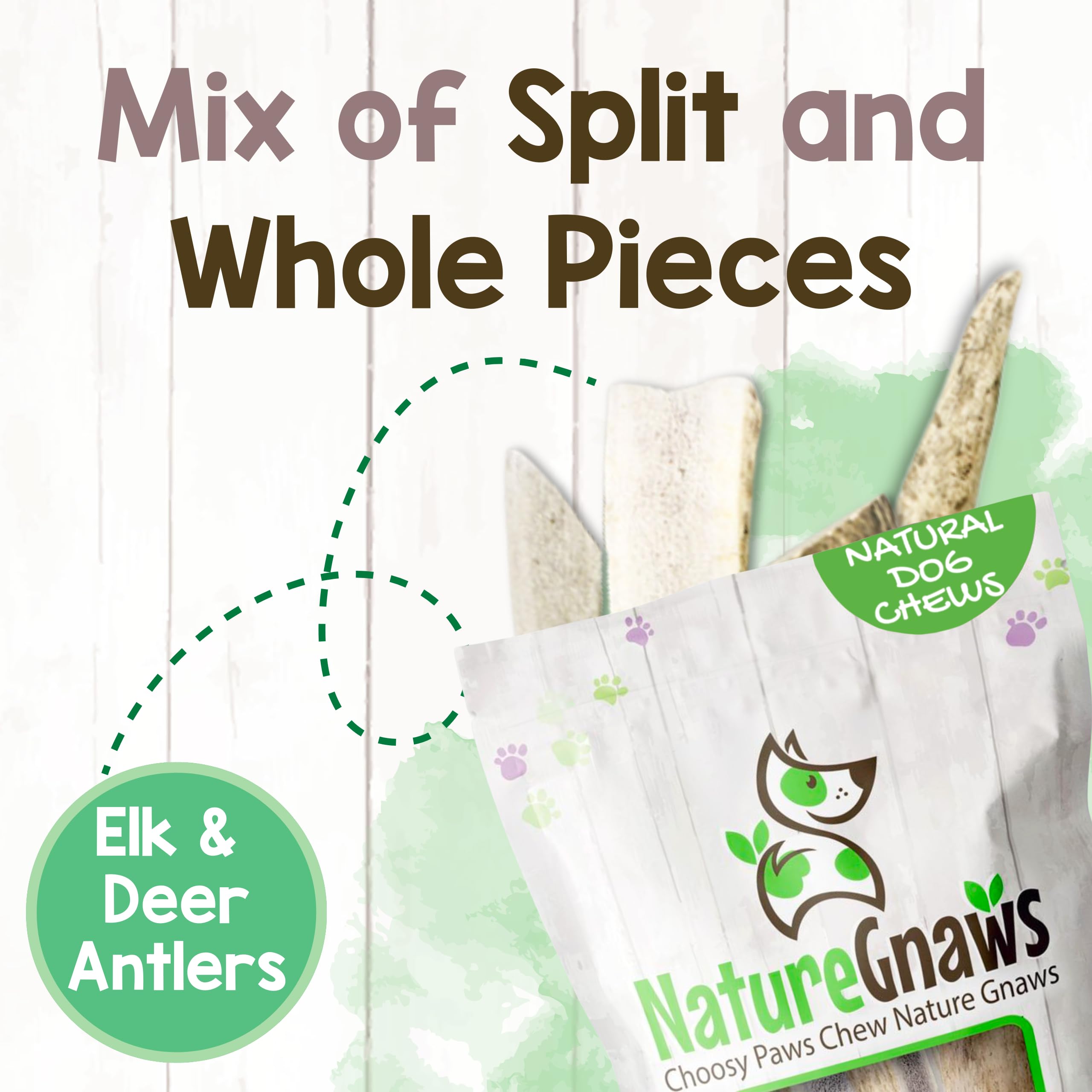 Nature Gnaws Geweih für Hunde – Premium Natürliches Hirsch- und Elchgeweih – Langlebige Hundekauspielzeuge für Aggressive Kauer – Mix aus Split und Ganzem