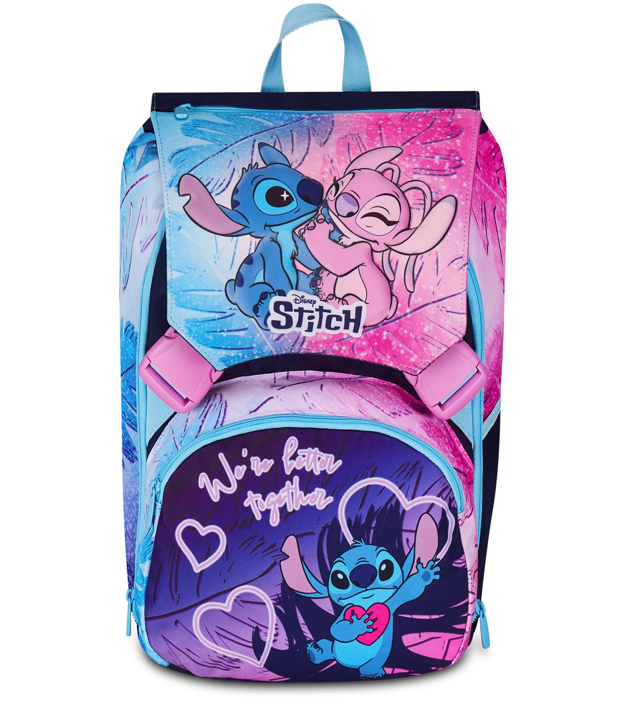 Seven Lilo & Stitch Double Backpack with Extendable Compartment, Purple, Maxi Capacity, Preformed Backrest, Girls, Primary School, Purple, Taglia unica, Casual, purple, standard size, Casual