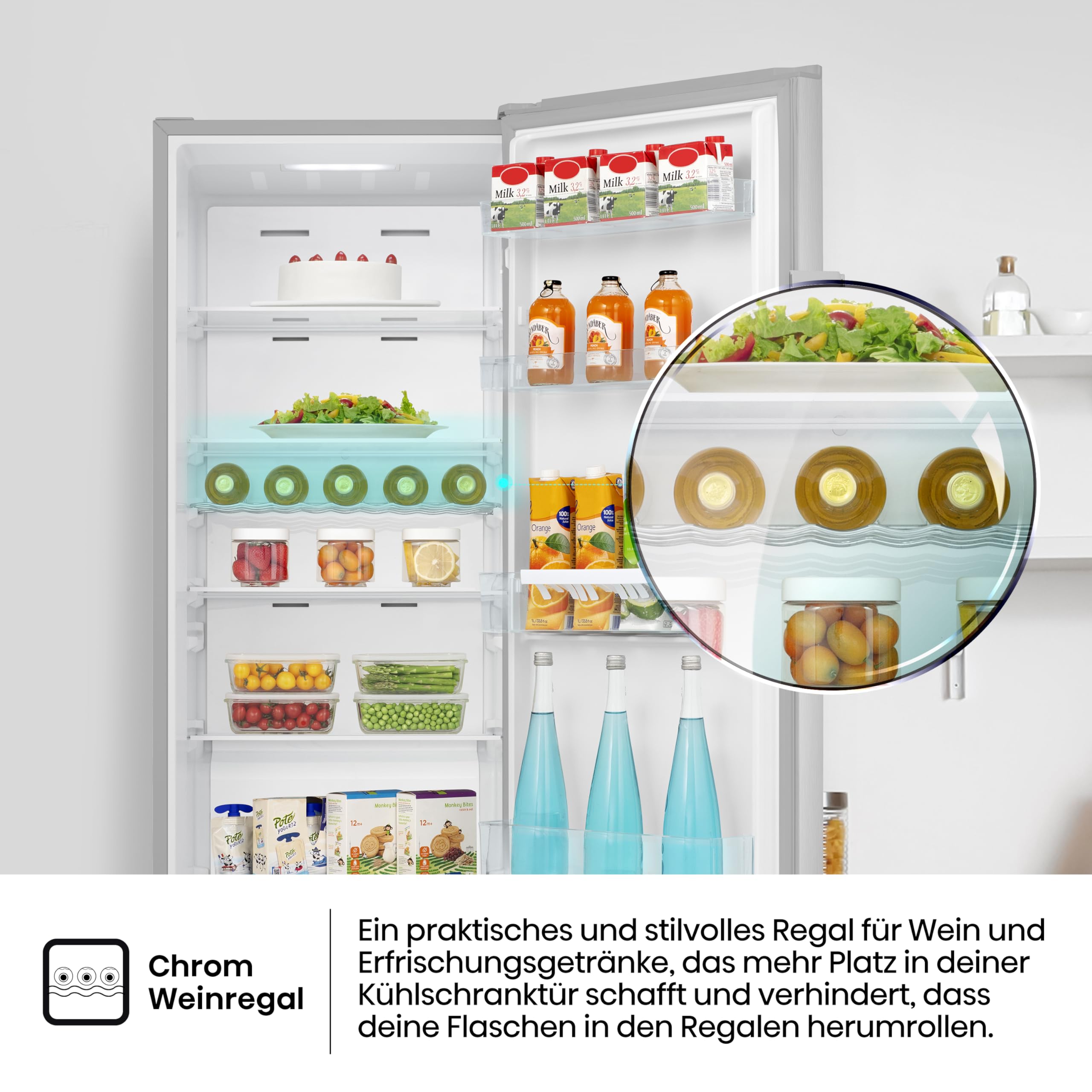 Hisense RL3N319NEIC Kühlschrank/ 172cm hoch/ 322 Liter/Inverter Kompressor/Flaschenhalter/Easy-open Griff/Superkühlen/Multi AirFlow/BxHxT: 59,5×172×60cm/ Silber [Energieklasse C]