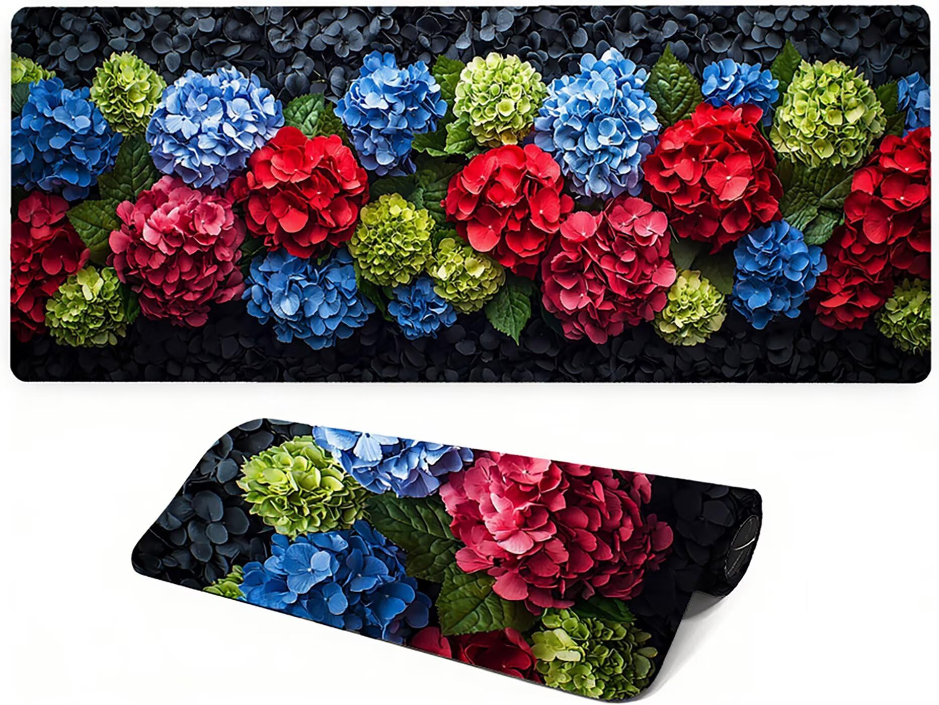 Lpfieonn Blume Großes Schreibtischunterlage, XXL Schreibtischunterlagen, Schwarz XXL Wasserdicht Gaming Mousepad mit Vernähter Rand und Rutschfeste Gummibasis, für Laptop/Hause/Büro 120x60cm PF-3771