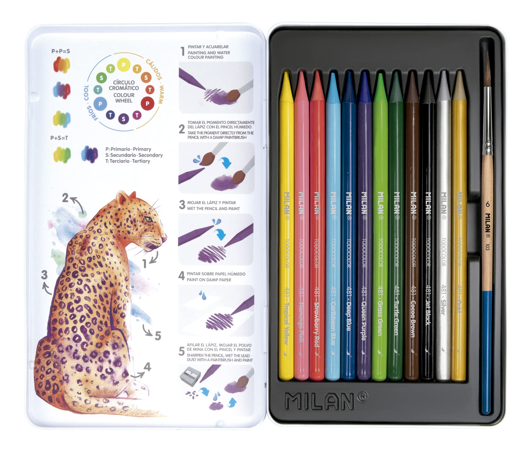 MILAN Caja metálica 12 lápices de colores acuarelables + 1 pincel, 07468112C