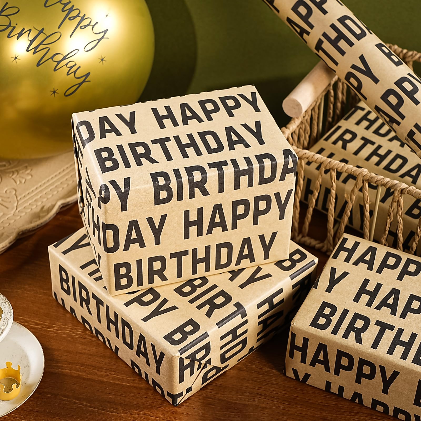 WRAPAHOLIC Rollo de papel de regalo de cumpleaños gigante, 30 pulgadas x 33 pies, papel de regalo de feliz cumpleaños negro para hombres y mujeres, celebración de fiesta