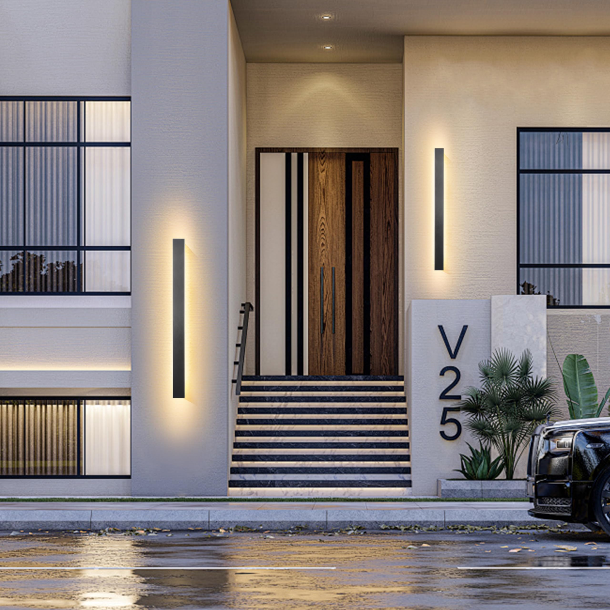 YUEEU Applique Da Parete LED 100cm - Impermeabile IP65, Nero, 32W 3000K, Per Interni Ed Esterni - Foto 2