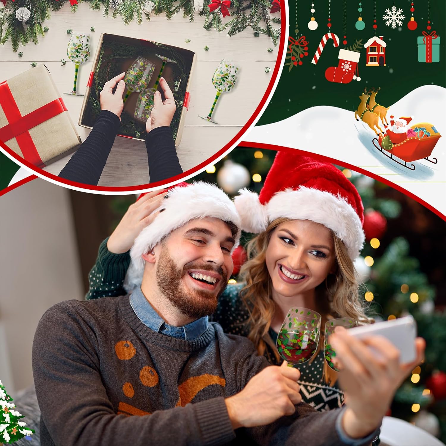 4 Pcs Christmas Holly Berry Party Stemmed Wine Glasses Hand Painted Drinking Cup Wine Glasses Gifts for Birthday Theme Holiday Party Supplies - Image 7