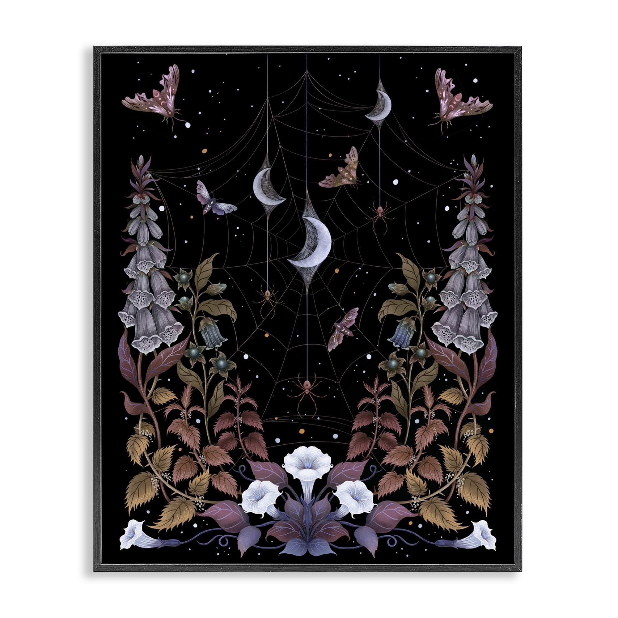 Stupell Industries 'Witch Garden with Spider Webs', Framed Giclee Art, Black, 16 x 20 Inches, Easy to Hang and Sturdy, Made in USA, by Episodic Drawings