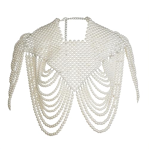 LORYP Pearl Body Chain Necklace for Women - Adjustable Size Pearl Shoulder Chains Fashion Colorfast Pearl Body Chain Jewelry