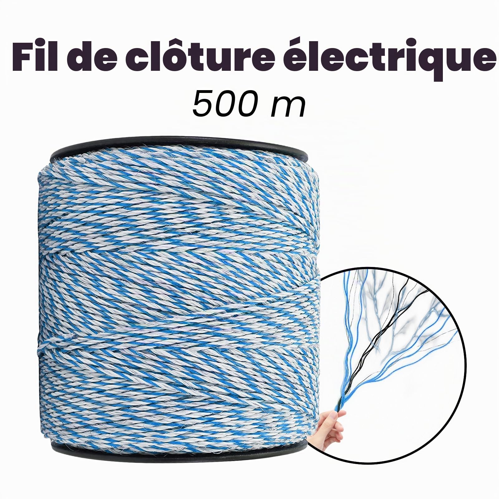Qivine 500m Fil de Clôture Électrique, 6 Brins Corde de Clôture Électrique, Corde Conductrice en Acier Inoxydable, Accessoire de Haute Conductivité pour Ferme, Bétail, Mouton