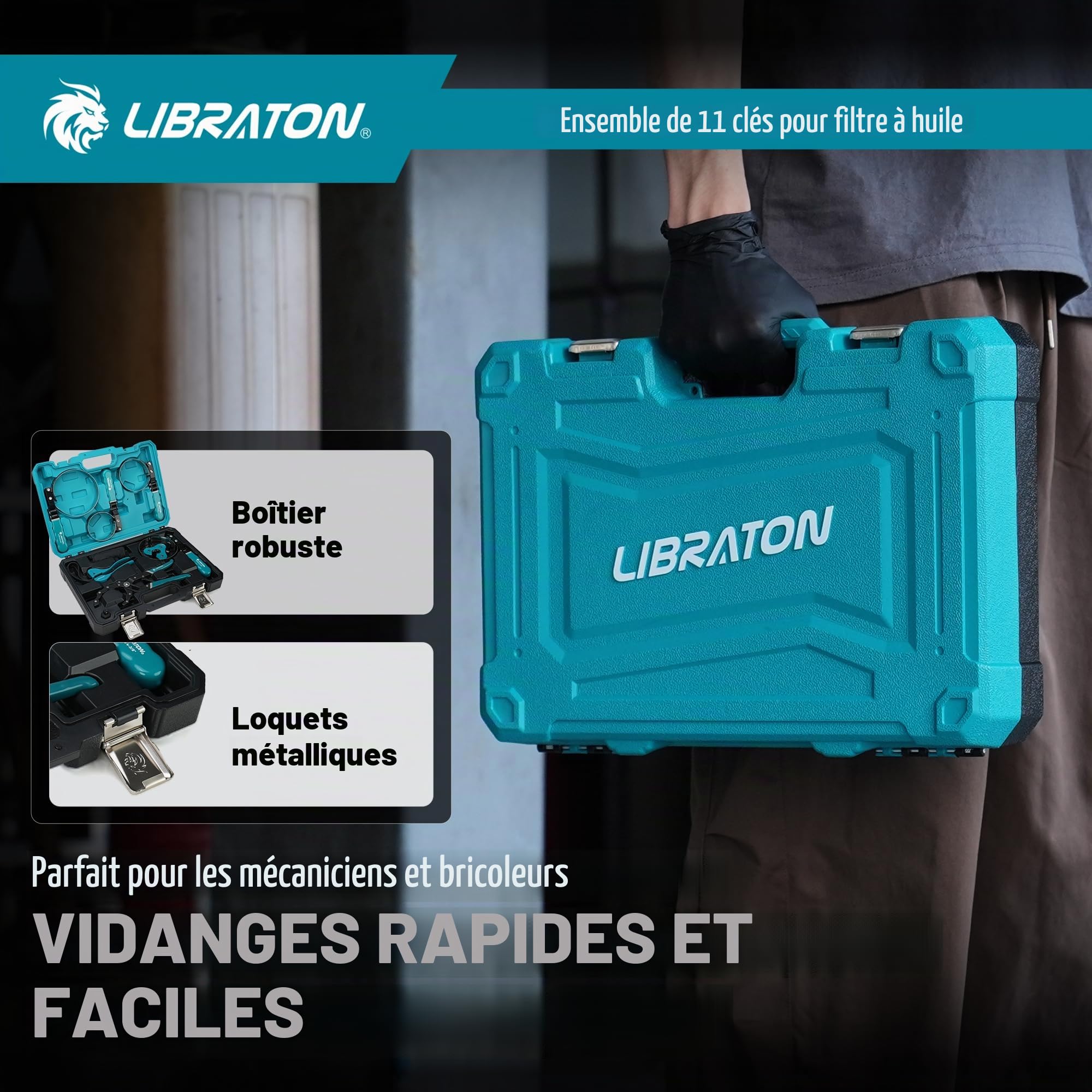 LIBRATON Clé Filtre à Huile, 11 Pièces Pince Filtre à Huile