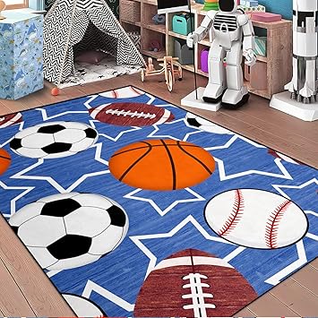 Sports Balls Boys Rug - Balls Rug for Boys Kids Room Sports Carpet Rugs, 4'5"×6'