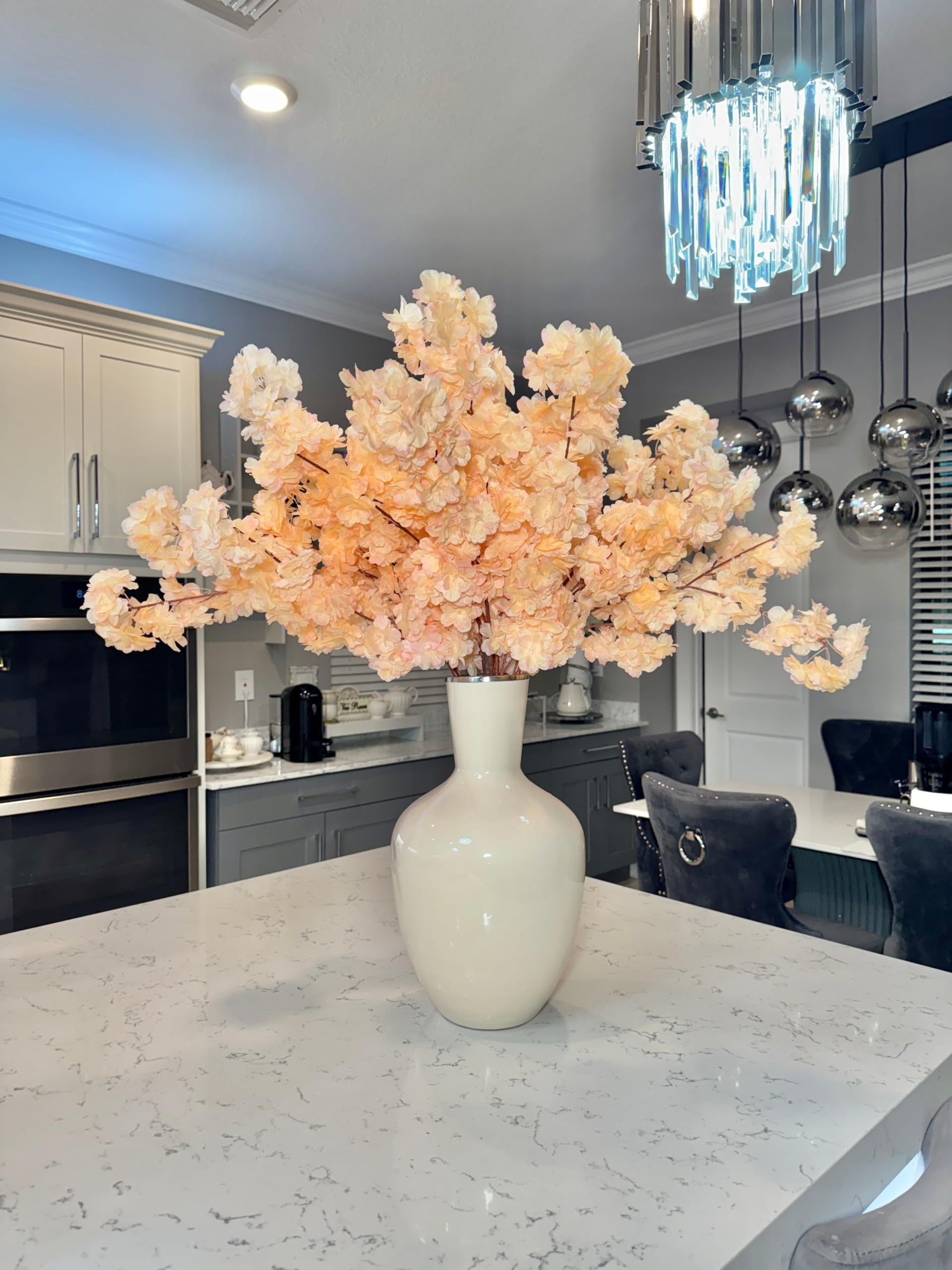 Mila 36" Blush Faux Silk Cherry Blossom Branches – Set of 3 Artificial Floral Stems – Soft Pink Fall Home Décor for Vases, Wedding, Event, and