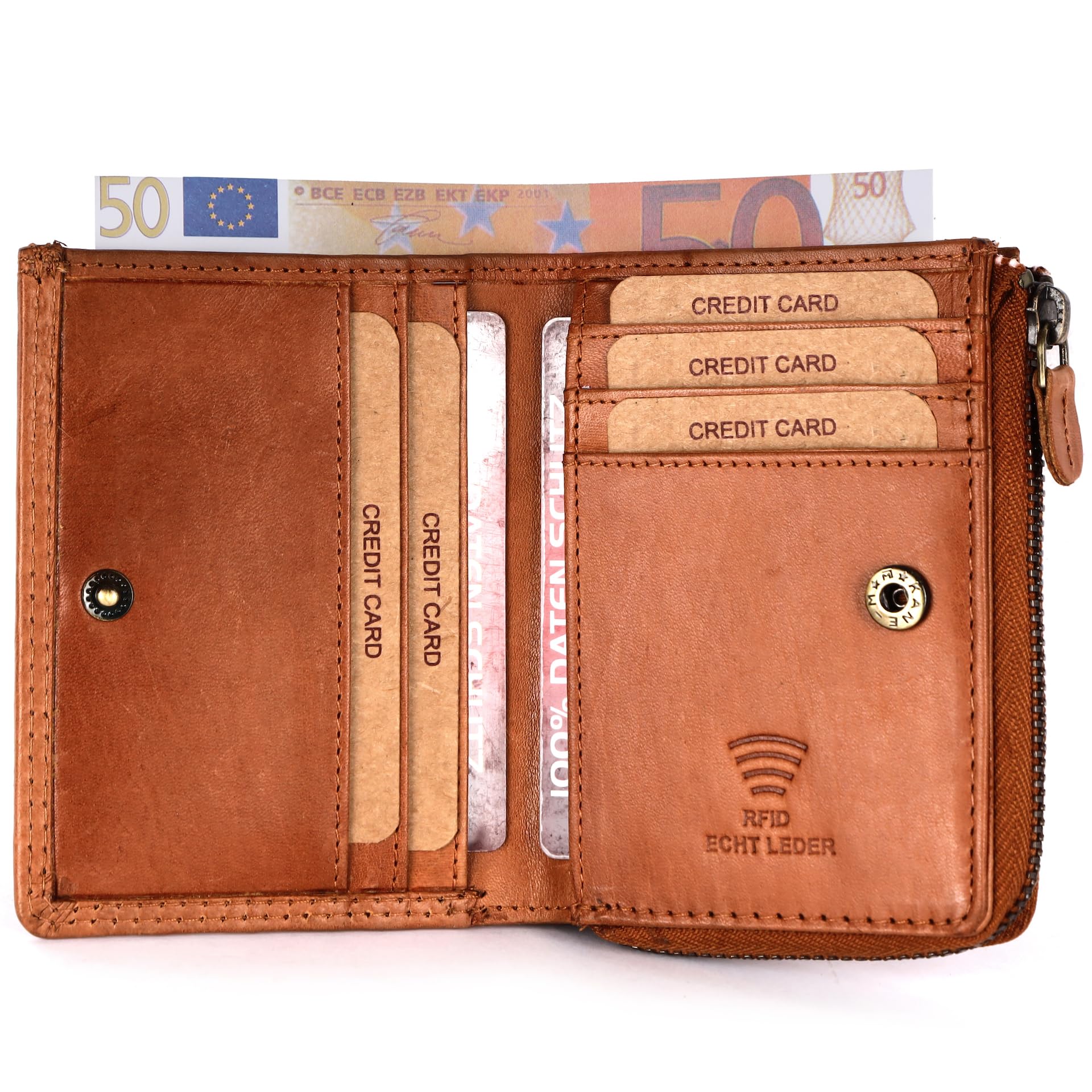 Benthill Kleine Geldbörse Echt Leder | Damen & Herren Geldbeutel mit RFID Schutz | 7 Kartenfächer | Slim-Wallet inkl. Geschenkbox, Farbe:Braun