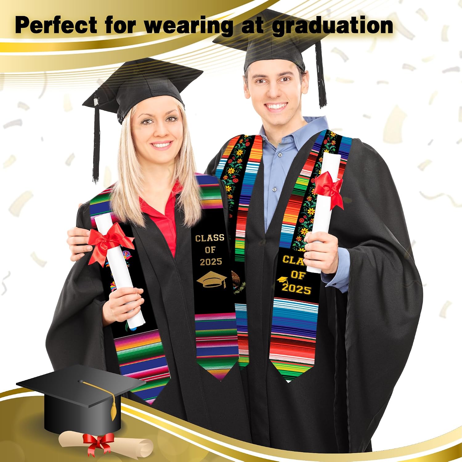 Mexican Graduation Stole,Mexican Sarape Graduation Sash Scarf,Hispanic Serape Stole,Mexico American Stole 72" Long