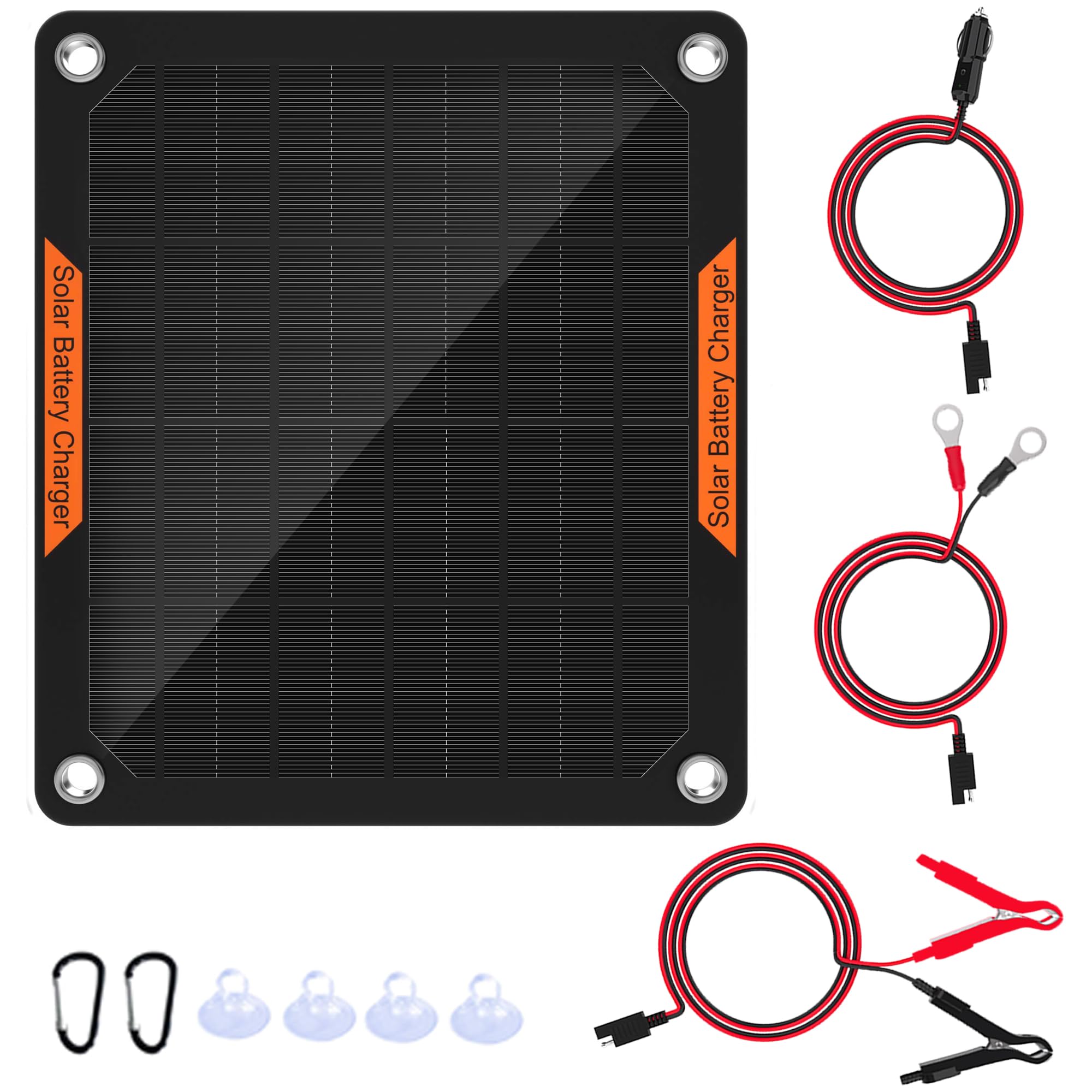 OYMSAE Caricabatterie solare da 12 V, 5 W, impermeabile, caricatore portatile per pannello solare con controller MPPT aggiornato per auto, moto, barca, marina, camper, rimorchi, trattori, camion, ecc