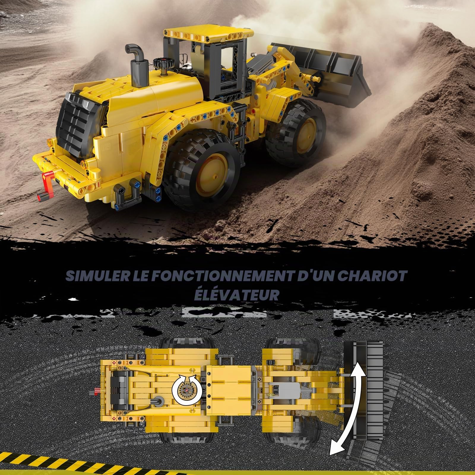 Mould King 17084 Technique Chargeuse sur pneus, pelleteuse, véhicule de construction, jouet avec pelle mobile, kit de construction réaliste, cadeau d'anniversaire pour garçons à partir de 8 ans