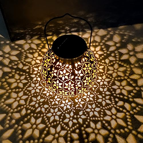 Miniatura 7 de Paquete de 2 faroles solares para exteriores, luces LED colgantes solares para exteriores, faroles decorativos con energía solar para jardín, patio,