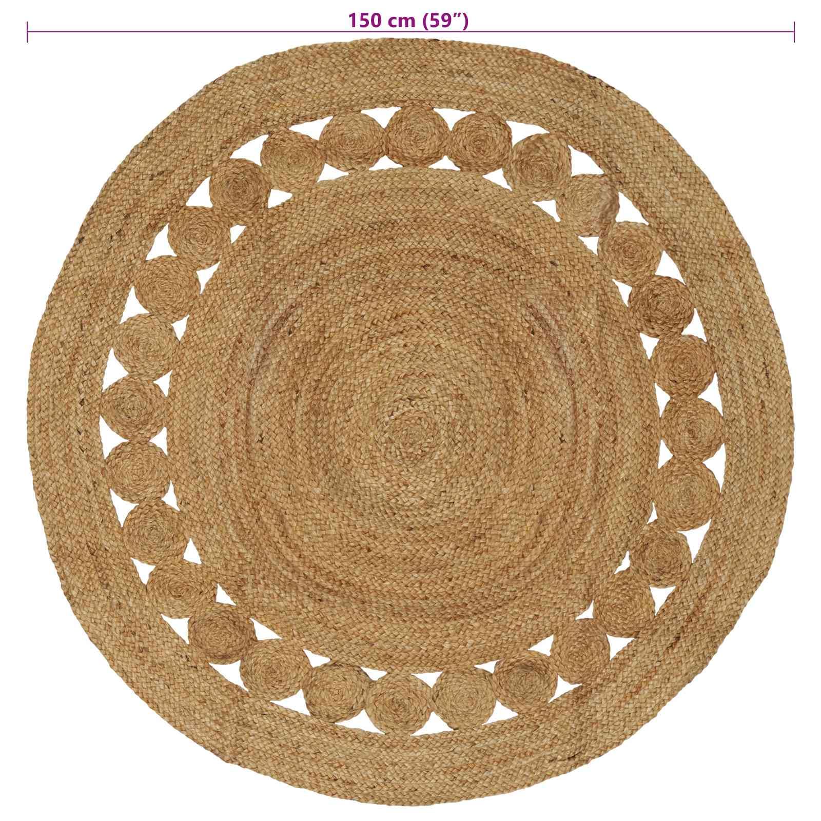 vidaXL Alfombras de área Natural Ø 150 cm Yute, Sala, Alfombra de Yute Hecha a Mano, Moderna, Redonda, Suave y ecológica, Ideal para Cualquier Espacio Interior