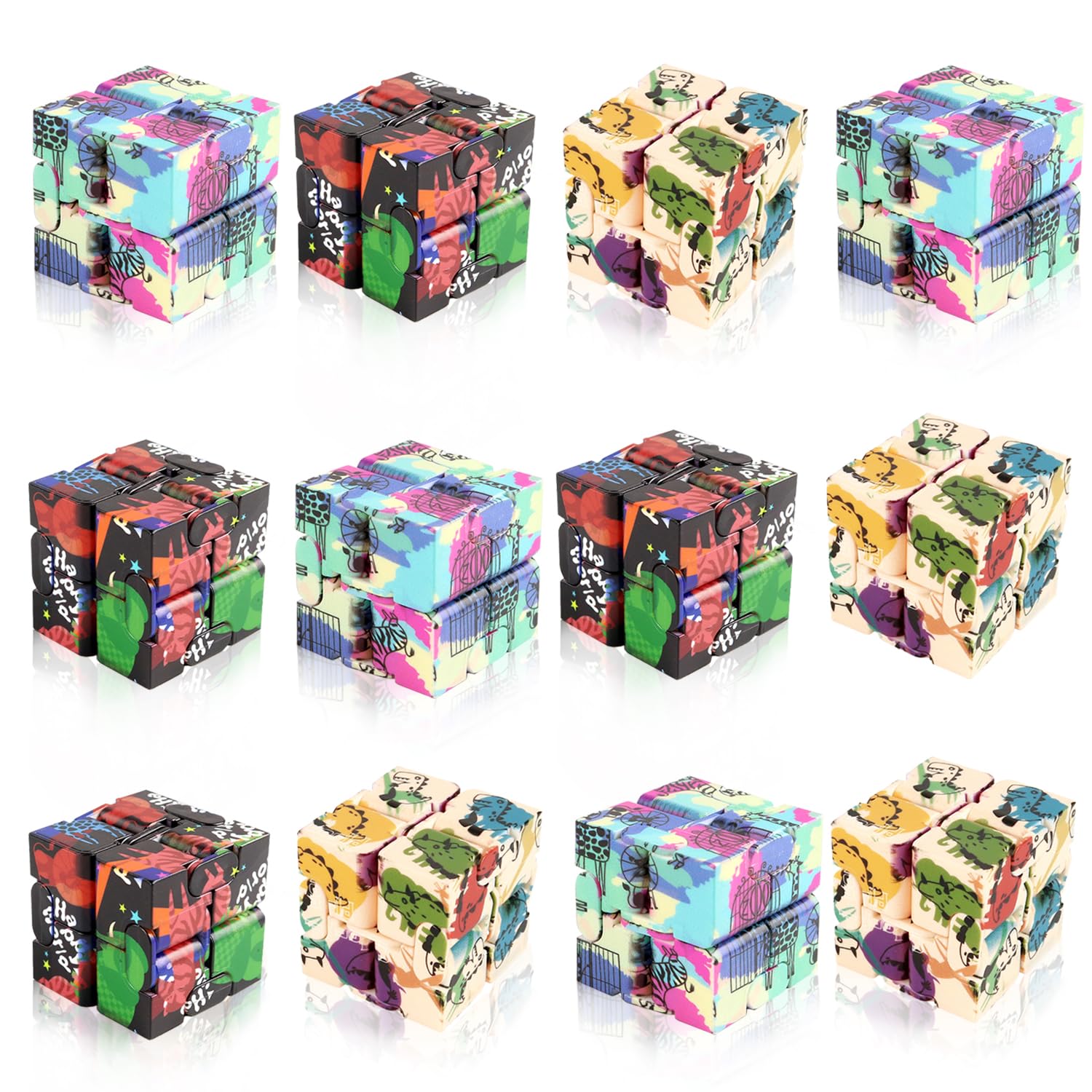 12 Pieces Infinity Cubes, Mini Cool Fidget Toys for Kids and Adult，Sensory Gadget Best for Stress. Hand Held Fidget Blocks. (Colorful)