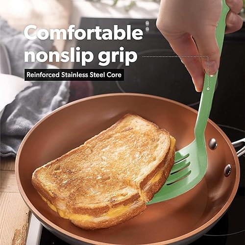Miniatura 4 de DI ORO - Juego de espátulas de silicona para utensilios de cocina antiadherentes, utensilios de cocina para voltear huevos y panqueques, resistentes