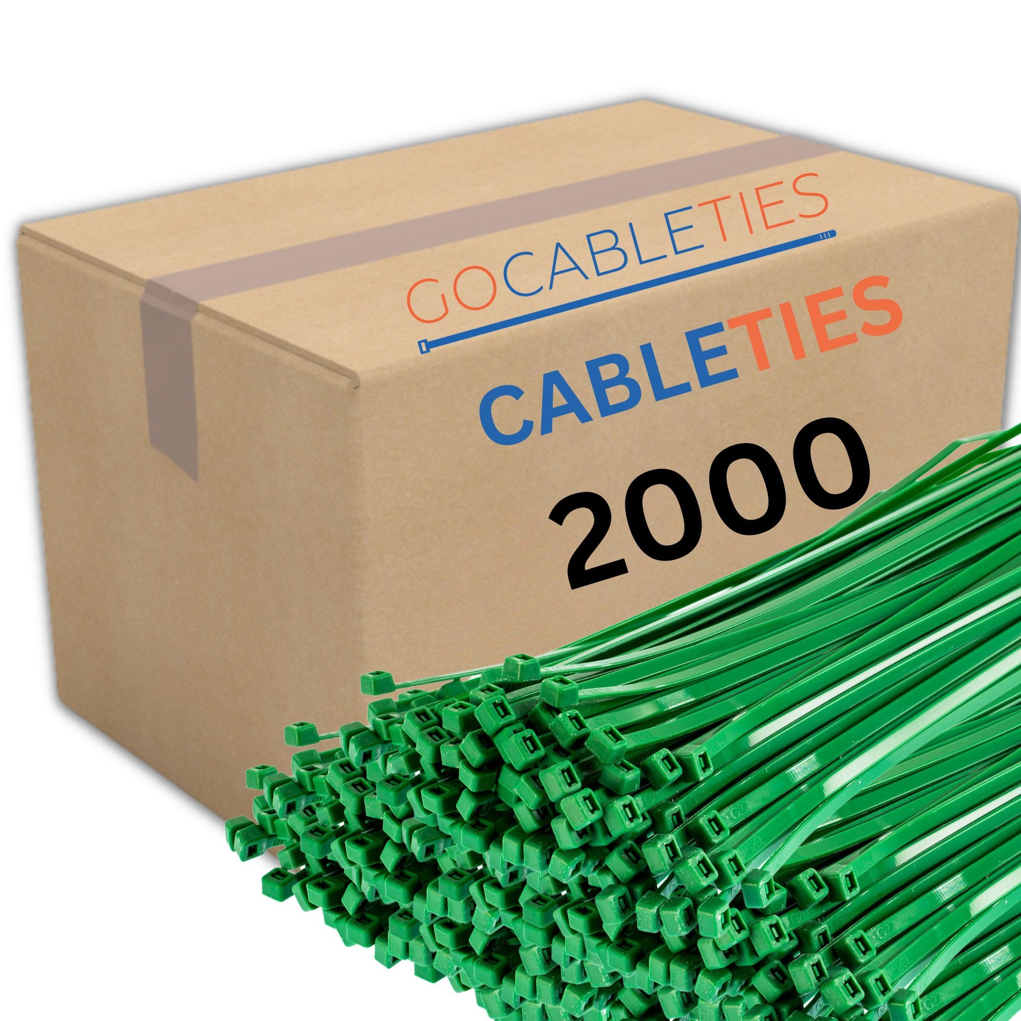 Gocableties Green Cable Ties, 300mm x 4.8mm, Bulk Pack of 2000, 12” Premium Nylon Zip Ties, Multi-Purpose Plastic Tie Wraps, Secure Self-Locking Mechanism, for Home, Garden, Office and DIY — image 1
