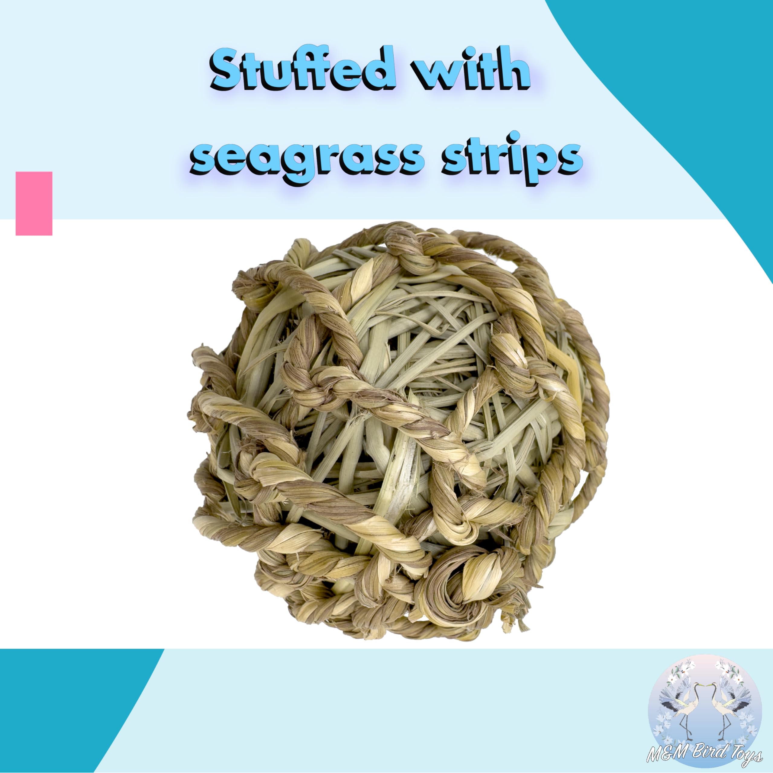 5018 Pk8 Seagrass Sphere Chewers – Handwoven Natural Foraging & Chew Toys for Parrots– Shreddable Bird Foot Toys – Enrichment & Cage Toys for Small & Medium Birds - Made with Natural Seagrass Strips - image 4