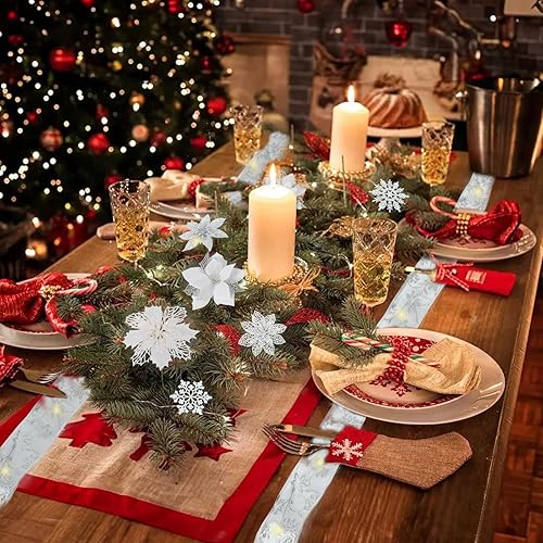 Miniatura 96 de RECUTMS 10 paquetes de flores de Pascua artificiales con purpurina para decoración de bodas, árbol de Navidad, Año Nuevo, guirnalda de Navidad