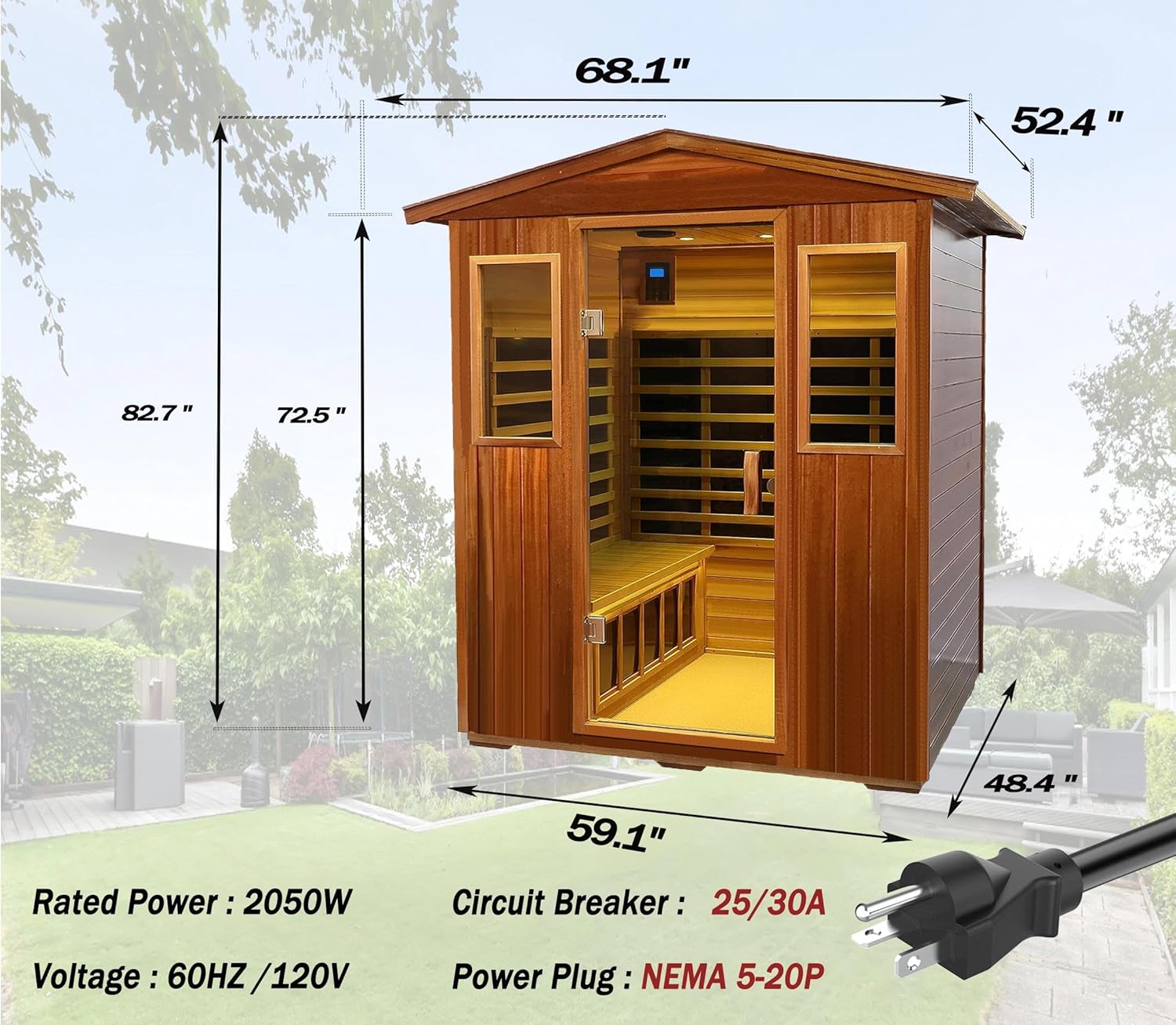 LTCCDSS Ultra-Low EMF Outdoor Mahogany Sauna 4 Person Far Infrared Sauna for Home EMF Average 0.5 mG, Withstand Outdoor Temp -10℉-149℉ Chromotherapy, Bluetooth Speaker