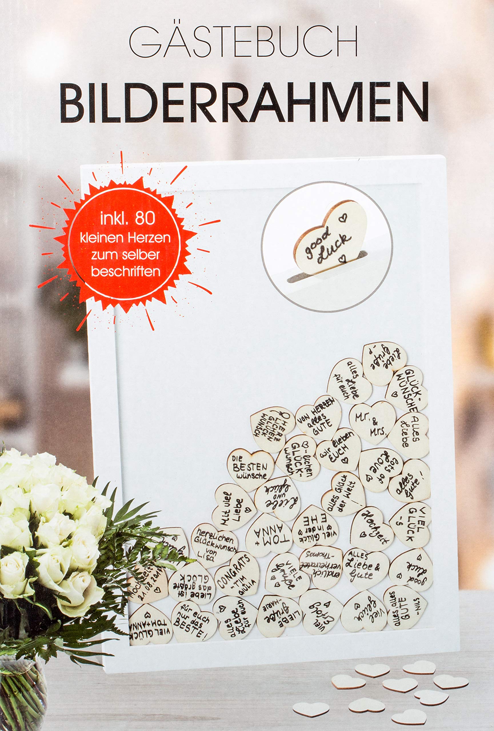 Brandsseller libro degli ospiti per matrimonio, compleanno, ricordi con 72 cuori in legno da scrivere