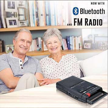 QFX Portable Shoebox Cassette Tape Player Recorder, RETRO-39BT | USB to Cassette Recording, Built-In Mic, 3.5 Bluetooth Speaker, FM Radio, MP3 Playback, Line-In/Out, AC/Battery Powered