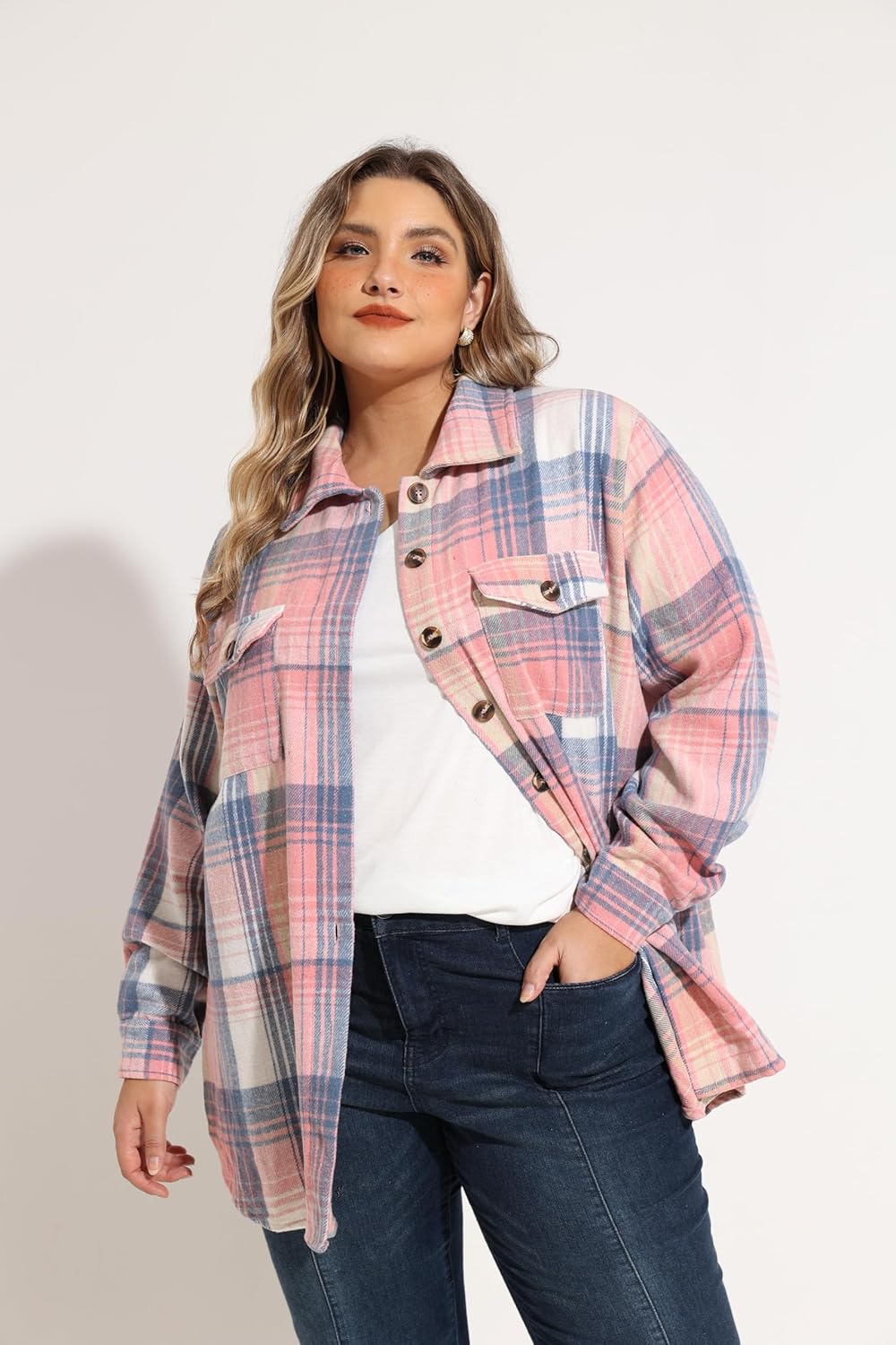 RITERA Womens Plus Size Shacket Jacket Flannel Button Down Plaid Long Sleeve Shirts Casual Fall Blouses Tops XL-5XL - Image 2