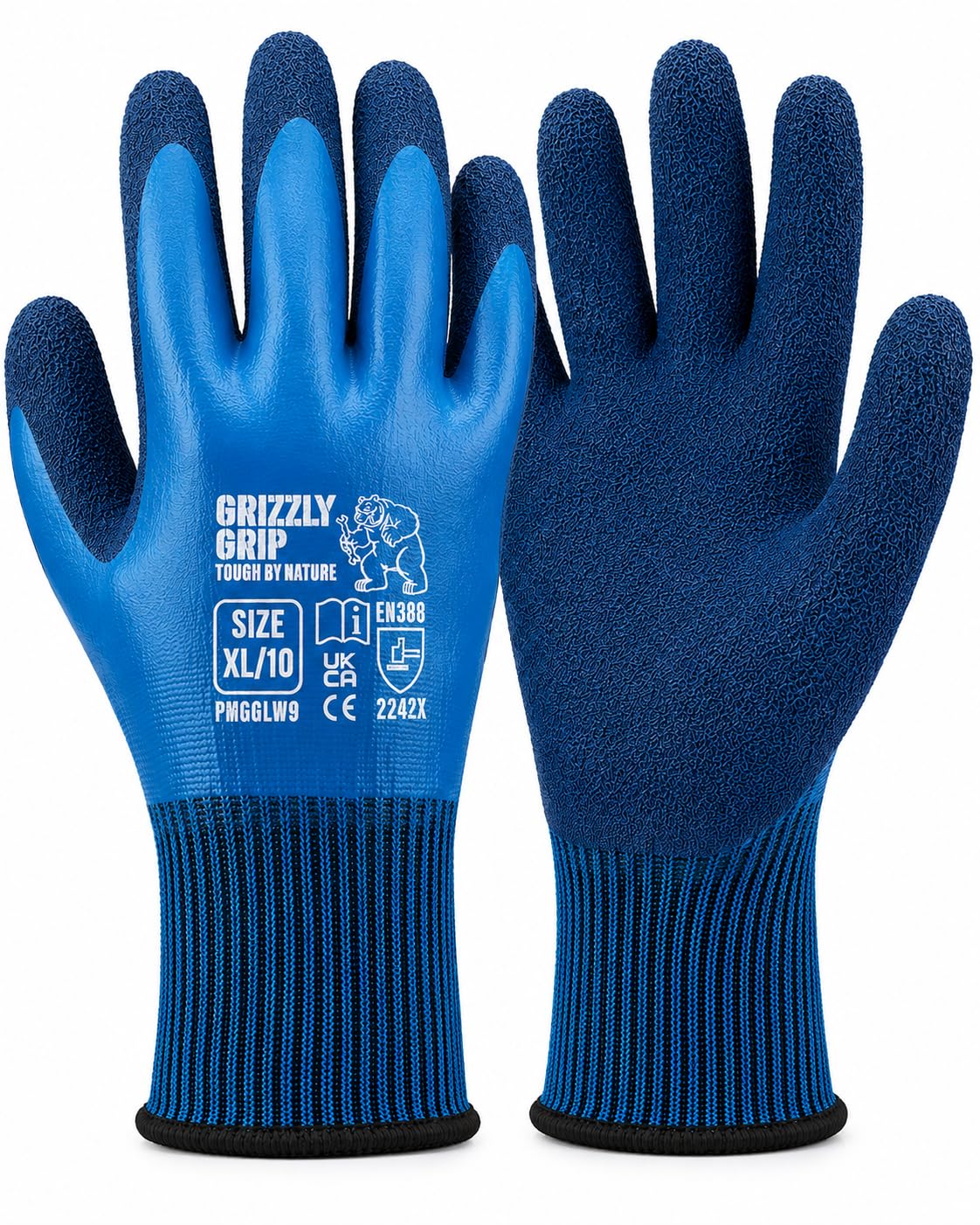 Auto Choice Grizzly Grip Waterproof Work Gloves – Double Coated Nitrile Gloves with Textured Grip – Waterproof Thermal Grip Gloves for Construction, Gardening & Warehouse (24, XL | Size-10)