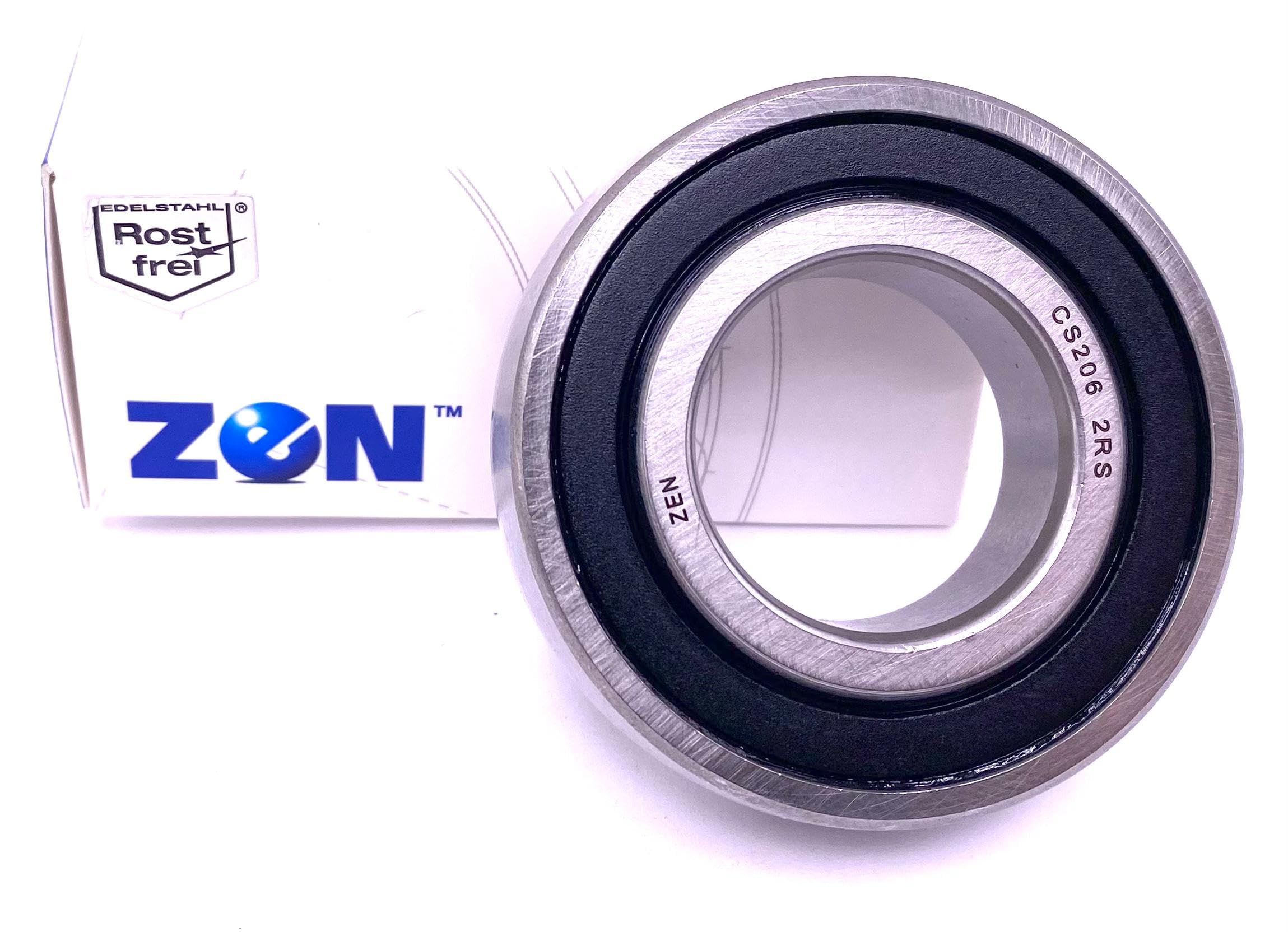 Zen CS206 2RS Radial Insert Ball Bearing, Rubber Sealed 206 NPPB, 1726206-2RS 30x62x16 mm