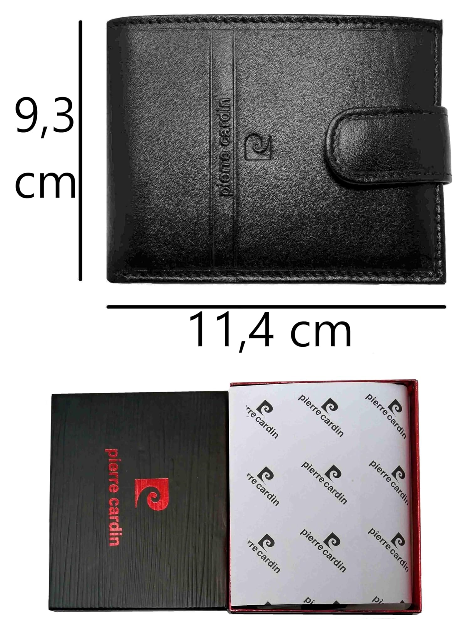 Pierre Cardin Cartera Hombre, Piel auténtica, Delgada, para Hombre, pequeña Delgada, RFID, Regalo, Billetera con Monedero, Piel, Porta Billetera, Tipo, Negro (Negro)