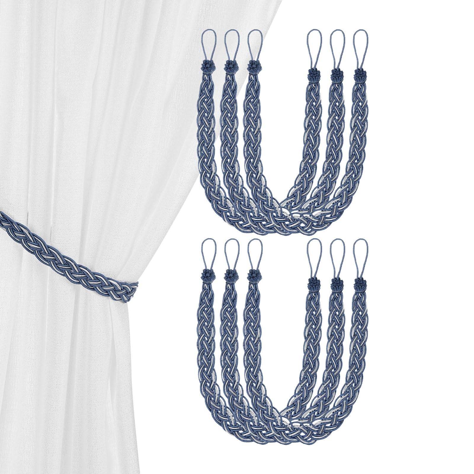 M METERXITY 6-Set Curtain Tiebacks with Holdbacks, 25inch Curtain Tie Backs Braided Drapery Lovely Cute Bohemia for for Home Window Drapery/Wall